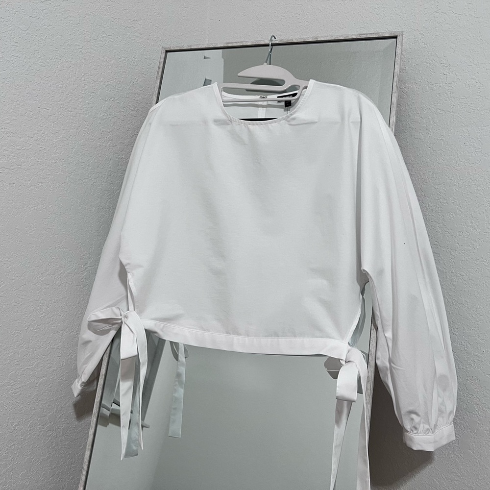 Express Elegant White Blouse with Ribbon Ties